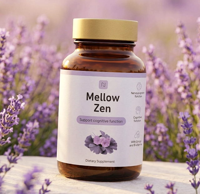 Mellow Zen na kamiennej płycie wśród kwitnącej lawendy